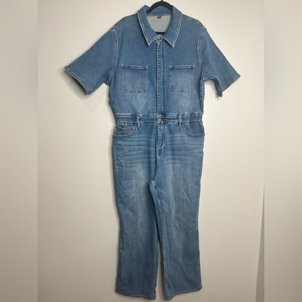 Judy Blue Medium Wash Short-Sleeve Denim Jumpsuit